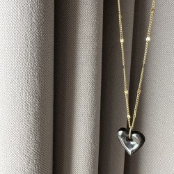 Collier cœur noir en grès émaillé, fait main
