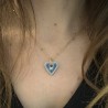 Collier cœur bleu en grès émaillé, fait main
