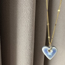 Collier cœur bleu en grès émaillé, fait main
