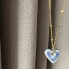 Collier cœur bleu en grès émaillé, fait main