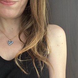 Collier cœur noir en grès émaillé, fait main