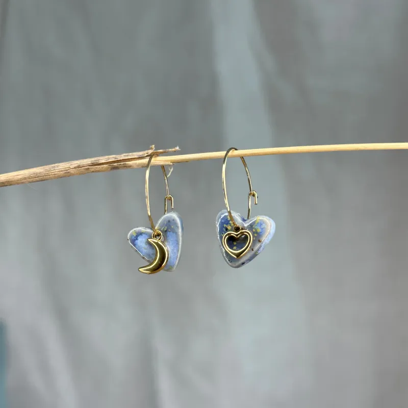 Boucles d'oreilles Cosmos - coeurs asymétriques