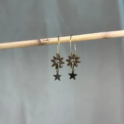 Boucles d'oreilles mini fleurs kaki - étoiles dorées