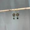 Boucles d'oreilles mini fleurs kaki - étoiles dorées