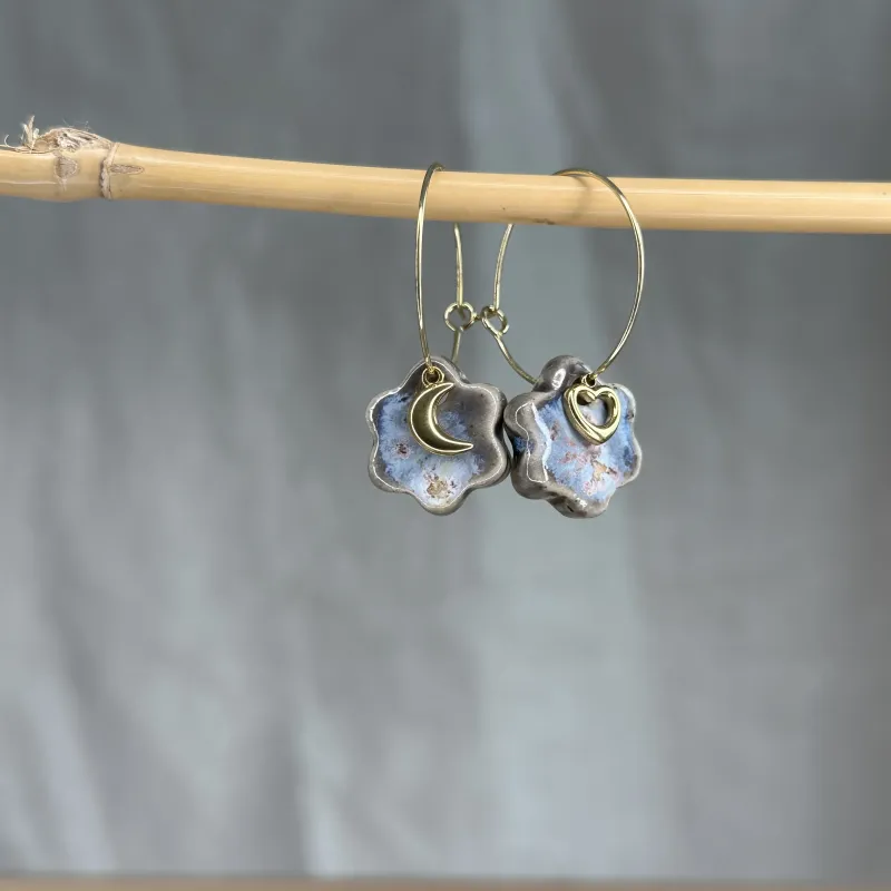 Boucles d’oreilles Galaxie - lune & coeur