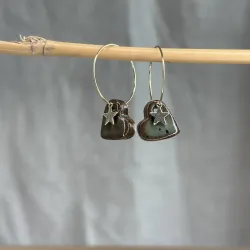 Boucles d’oreilles coeur Denim - petites étoiles