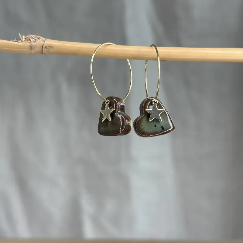 Boucles d’oreilles coeur Denim - petites étoiles