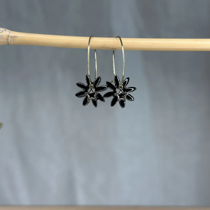 Boucles d’oreilles fleurs onyx - Petites étoiles