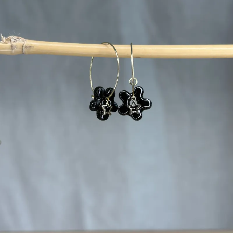 Boucles d’oreilles onyx - Petites étoiles