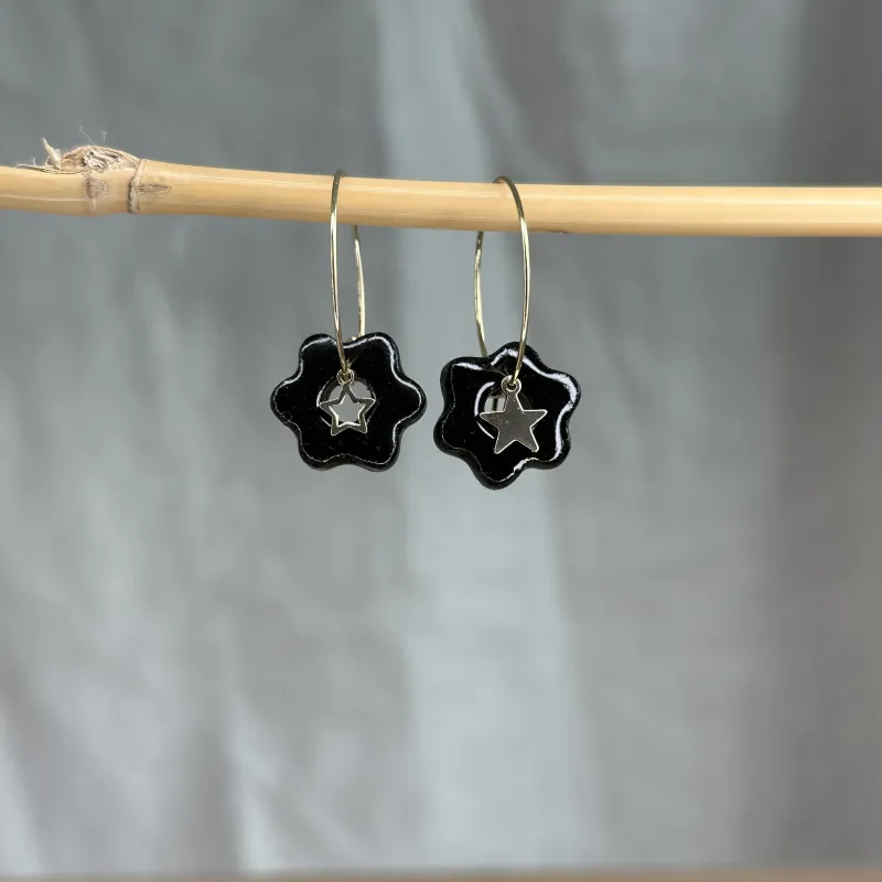 Boucles d’oreilles onyx - Petites étoiles asymétriques