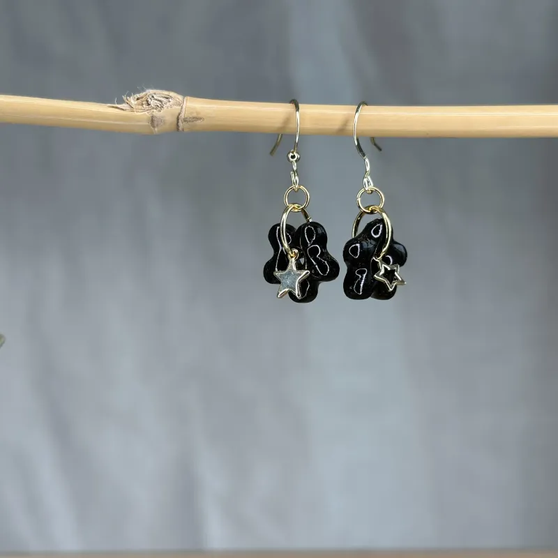 Boucles d’oreilles onyx - Etoiles asymétriques
