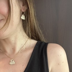 Parure cœur beige en grès blanc émaillé, faite main
