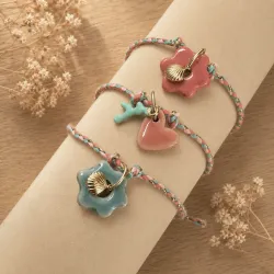 Bracelet ajustable en céramique - rose/bleu