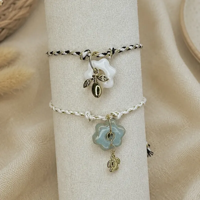 Bracelet ajustable en céramique - blanc - noir