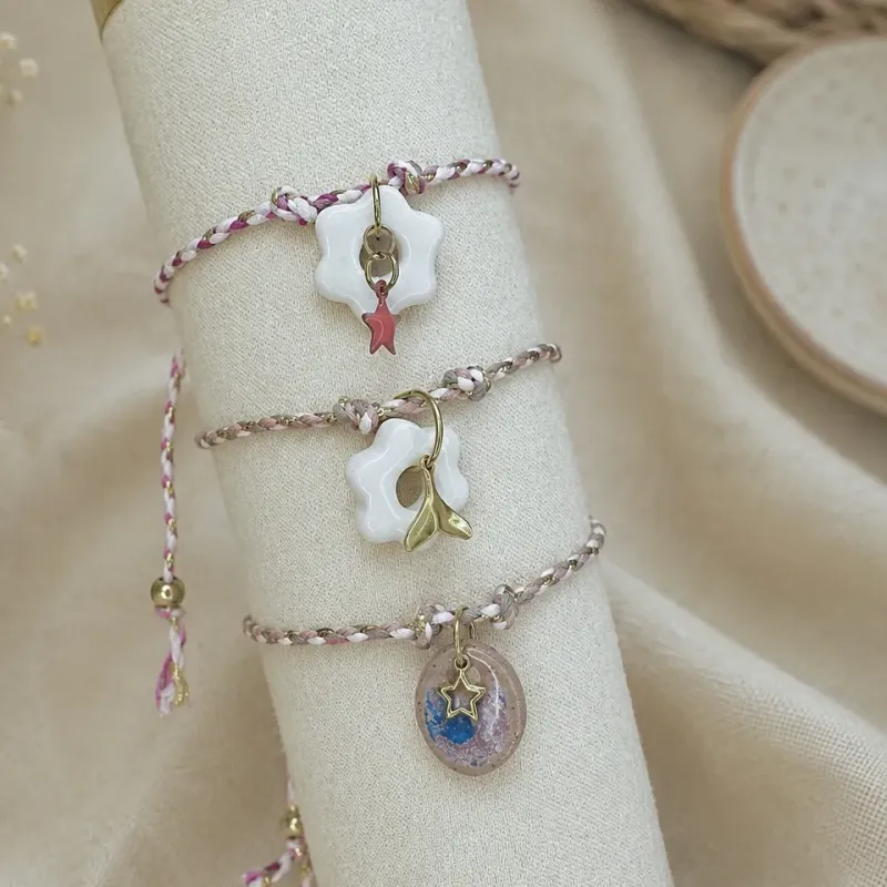 Bracelet ajustable en céramique - rose/parme